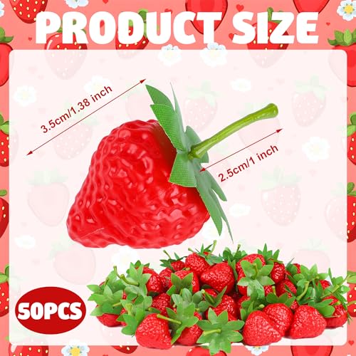 50 PCS Artificial Red Strawberries - Realistic Decorative Fruits