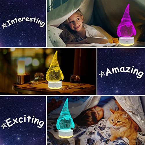 Gnome Night Light 3D Optical LED Lamp with Remote, 16 Color Changing & Timer - Ammonite Gnome Decor