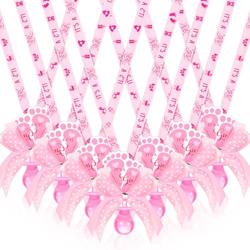 36 Pcs Baby Shower Pacifier Necklaces - Cute Footprint Party Favors (Pink)