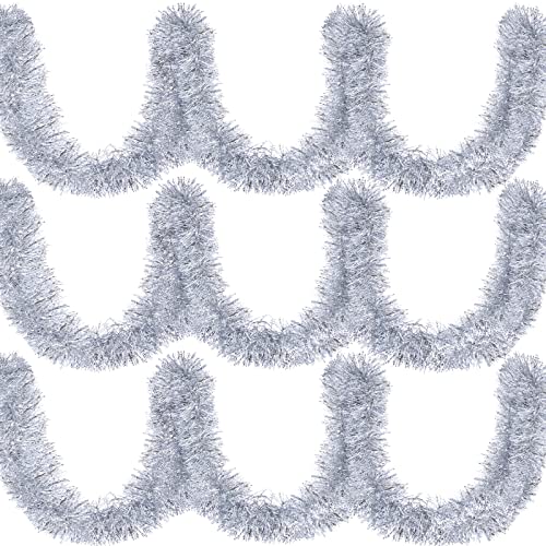 Waydress Silver Christmas Tinsel Garland 39.4 ft – Metallic Wreath Ribbon