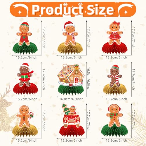 Gistome 9 Pieces Gingerbread Honeycomb Centerpieces - Gingerbread Themed Xmas Table Decor