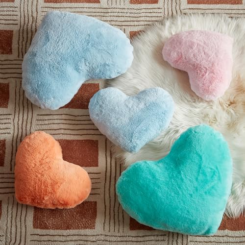 Heart Shaped Throw Pillow, Ultra Soft Faux Rabbit Fur Cushion, 10x13 Inch