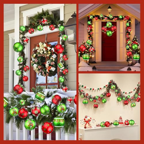 Lanpn 6 Pack 4-Inch Large Outdoor Christmas Ornaments - Red & Green Glitter Ball Decorations for Lawn & Holiday Parties (Style A, 6 pcs)