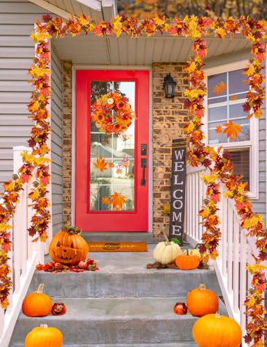 Artificial Fall Maple Leaf Garland 6 Pack (5.9 Ft) with Hooks - Autumn Decor