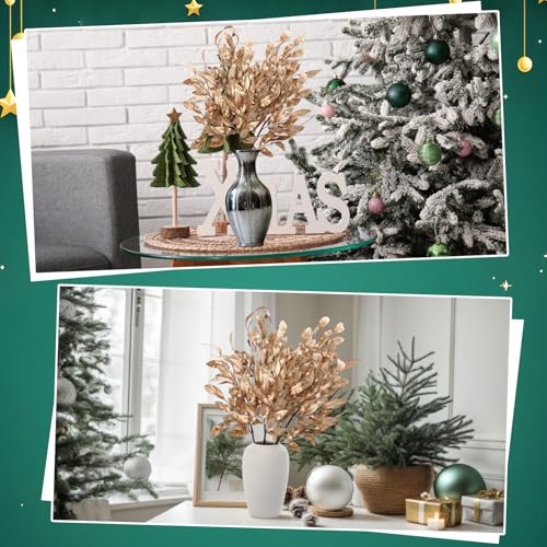 18-Inch Artificial Gold Bay Leaf Stems, Christmas Floral Picks (6 Pack)