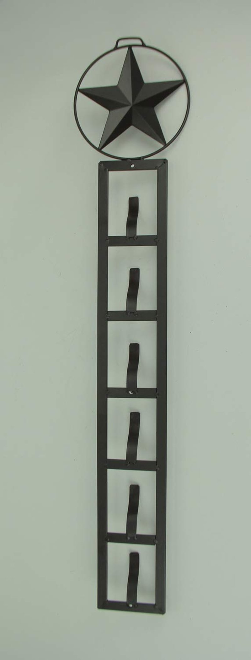 Rustic Brown Metal Western Star 6 Tier Hanging Hat Rack