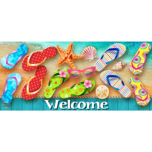 Summer Surfside Flip Flops Mini Doormat - 22x10 Non-Skid Indoor Outdoor Mat