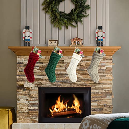 8 Pack 18 Inch Burgundy, Ivory, Green & Khaki Cable Knitted Christmas Stockings