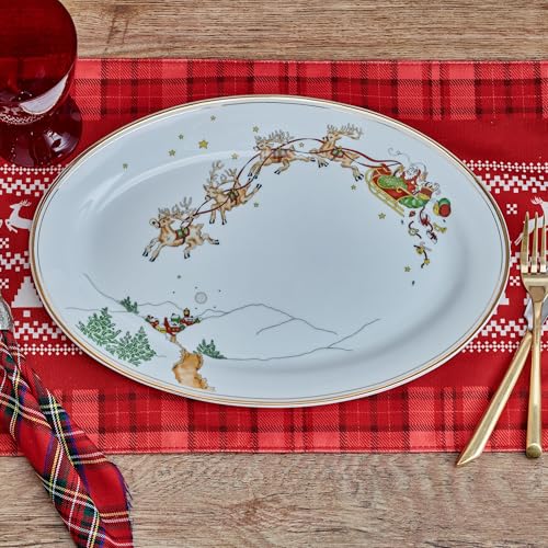 Fitz and Floyd St. Nicholas 17 Inch Gold Banded Holiday Serving Platter - Festive Santa Design
