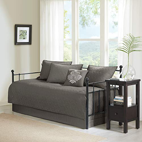Reversible Daybed Cover Set - 6-Piece Quilted Cotton Bedding, Dark Grey