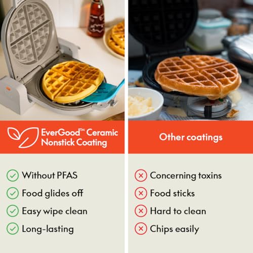 Compact Flip & Store Belgian Waffle Maker - Non-Toxic Ceramic, Oatmilk