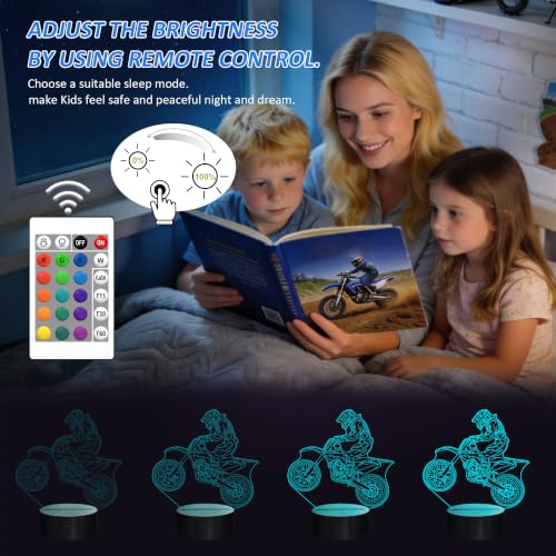 Motocross 3D LED Night Light with Remote Control, 16 Colors for Kids Room
