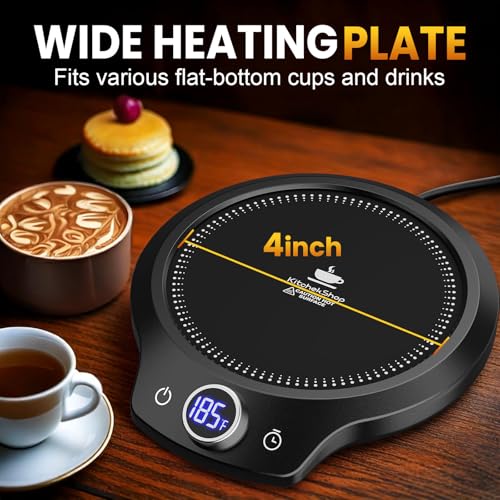 KitchekShop Black Coffee Mug Warmer with 4 Temp Settings & 12H Timer