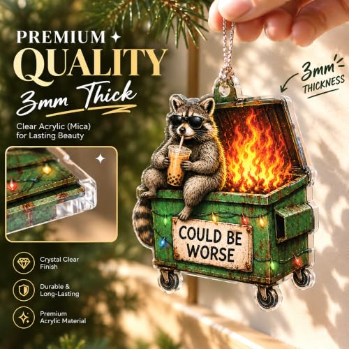 Funny Christmas Raccoon Ornament - Raccoon Dumpster Variation for Holiday Decor