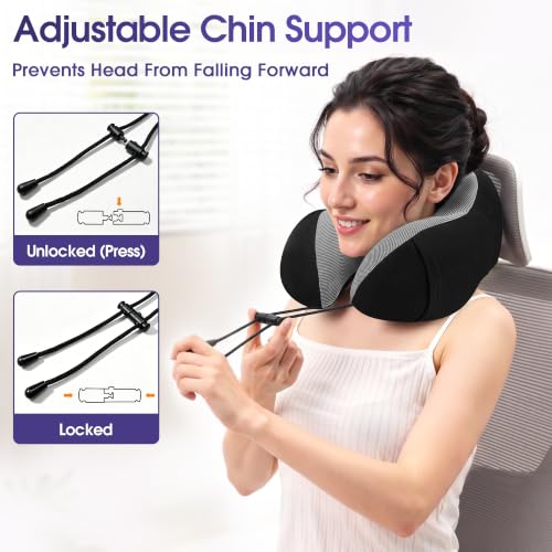 Memory Foam Travel Neck Pillow with Eye Mask & Earplugs - Black