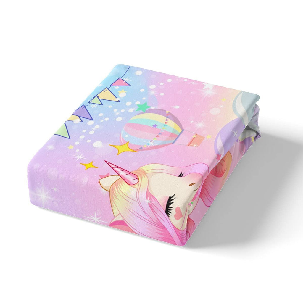 Feelyou Kawaii Cute Rainbow Unicorn Bed Sheets for Kids Boys Girls Queen Size 1 Sheet + 2 Pillowcases