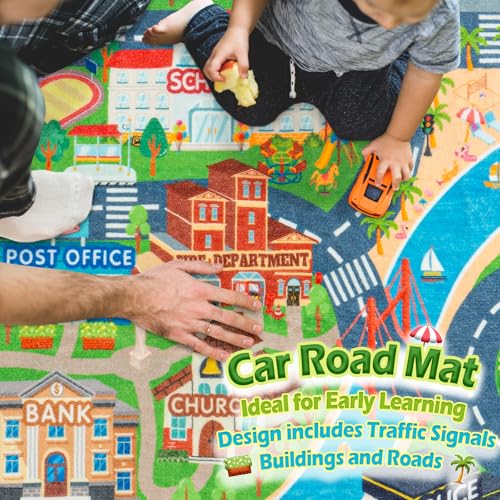 3'x4' Kids Car Road Play Mat - Non-Slip City Traffic Rug for Playroom
