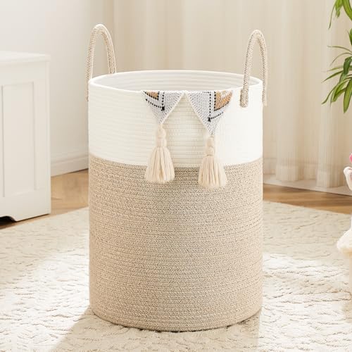 Woven Cotton Rope Laundry Basket 60L - Collapsible Storage Hamper