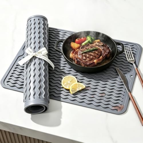 2-Pack Silicone Dish Drying Mat - Heat Resistant Kitchen Counter Mat