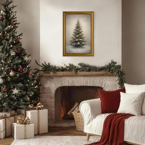 YBNBQG Christmas Tree Vintage Winter Snow Framed Canvas Wall Art 16x24 in - 24L x 16W