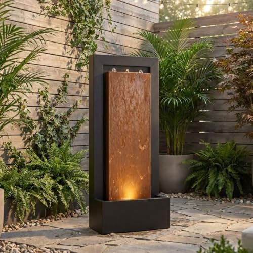 47.2-Inch Zinc Metal Water Fountain with LED Lights for Indoor & Outdoor
