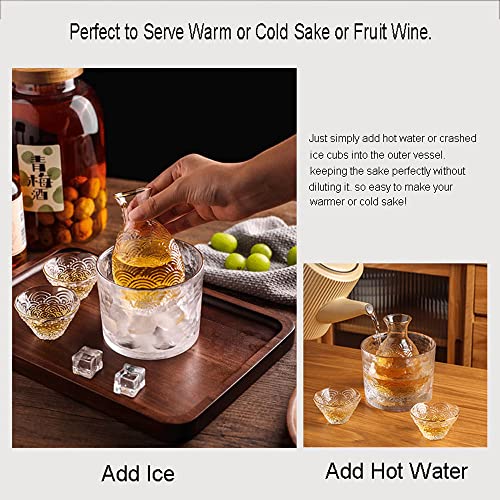 WINIAER Glass Sake Set with Warmer and Cups - Crystal Drinkware for Hot or Iced Sake