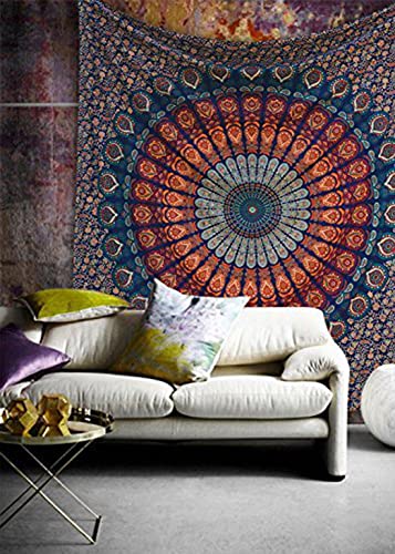 Blue & Orange Mandala Wall Tapestry - Bedroom Decor Poster (30x40 In)