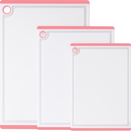 Kikcoin Plastic Cutting Boards for Kitchen, 3-Piece Large Cutting Board Set Dishwasher Safe Chopping Boards with Non-slip Feet and Juice Grooves, Pink