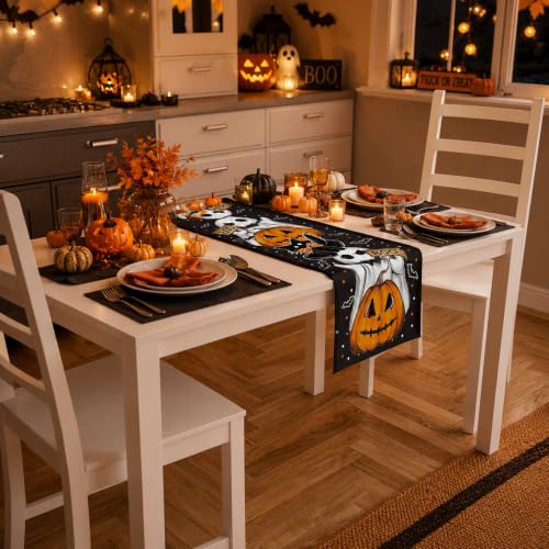 OHOME Boo Halloween Table Runner for Party & Home Decor - Spooky Ghosts & Pumpkins