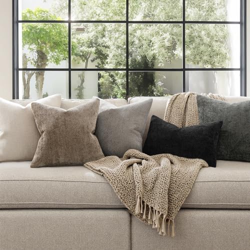 MIULEE Soft Chenille Throw Pillow Covers 18x18 Inch - 2 Pack, Beige