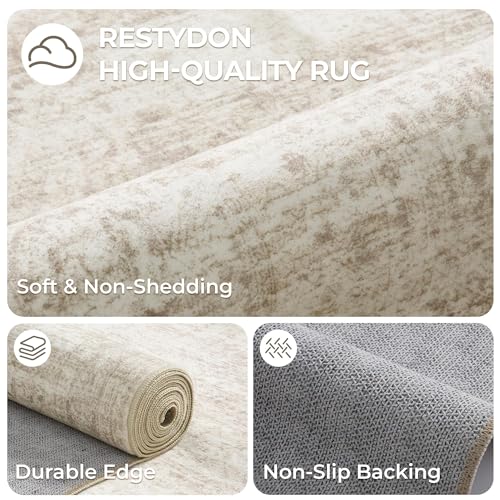 2x8 Washable Non-Slip Hallway Runner Rug - Soft Beige Vintage Carpet