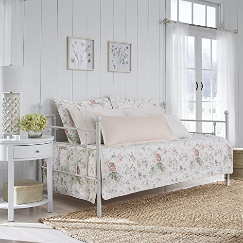 Quilted Pink Floral Daybed Bedding Set - 4-Piece Lightweight Cover & Shams