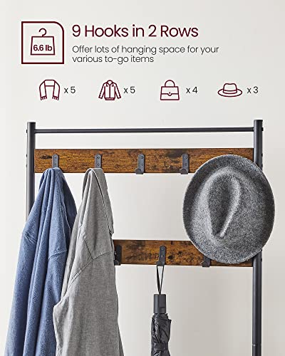 3-in-1 Industrial Hall Tree with Shoe Storage Bench and 9 Coat Hooks
