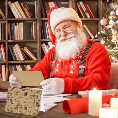 24 Pack Christmas Kraft Greeting Cards with Envelopes & Stickers - Holiday Note Cards