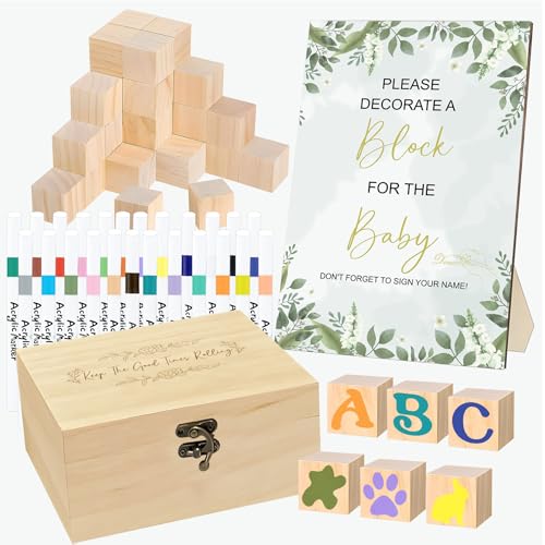 78-Piece Baby Shower Guest Activity Kit with Wooden Blocks and Paint Pens