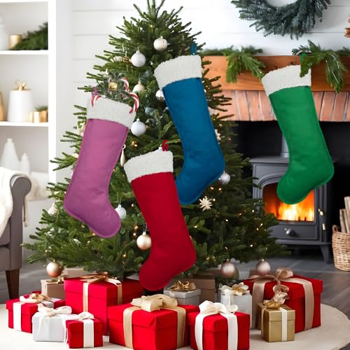 LinaGarten RosePink002 Large Christmas Stockings for Family Holiday Decor, 20 Inch Red Xmas Bulk Stockings
