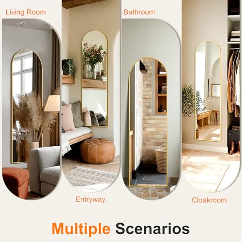 Arched Full Length Mirror 56"x15" - Standing & Wall Mounted Gold Body Mirror