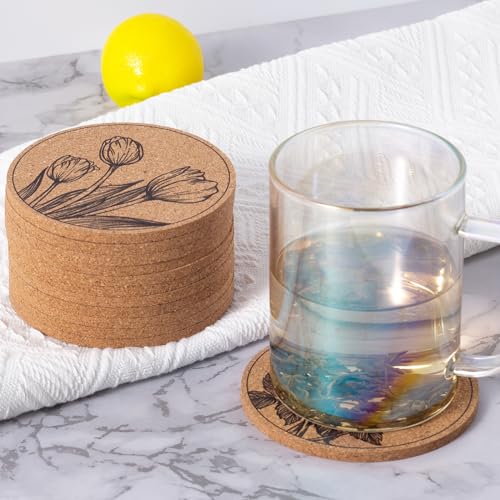 Staruby Flower Cork Coasters Set of 12 - Absorbent Non-Slip Drink Coasters, 4 Inch Decorative Table Protectors - Variation: Flower 01
