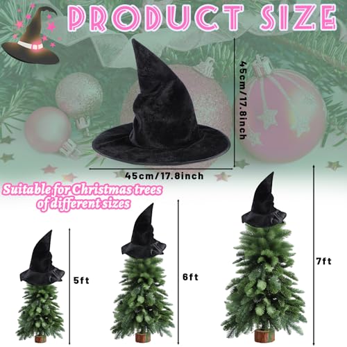 Black Velvet Witch Hat Tree Topper for Halloween & Christmas Decor