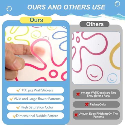 156PCS Under The Sea Wall Decals – Removable Ocean Bubble & Flower Stickers
