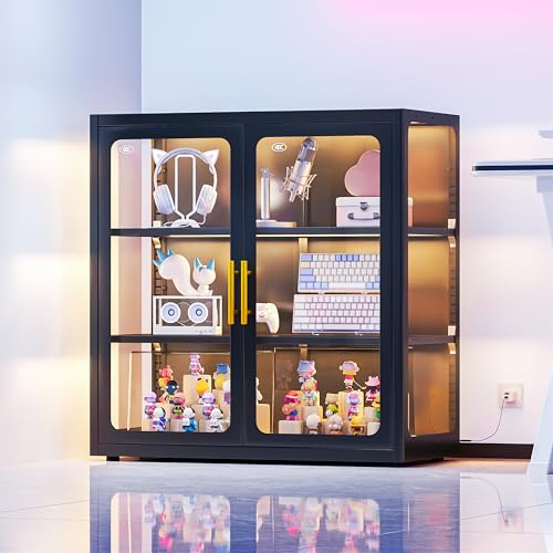 4-Tier Glass Display Cabinet with RGB LED Lights, 34-Inch Curio Showcase