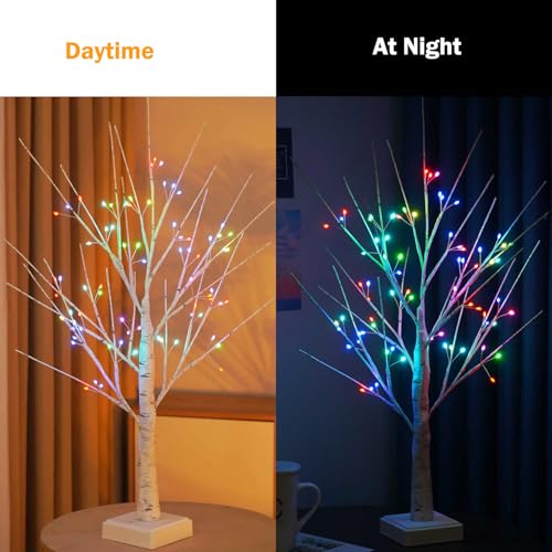 White Birch Tree with 72 RGB LED Lights & Remote - Indoor Christmas & Holiday Decor - 2ft Spirit Twinkling Tree