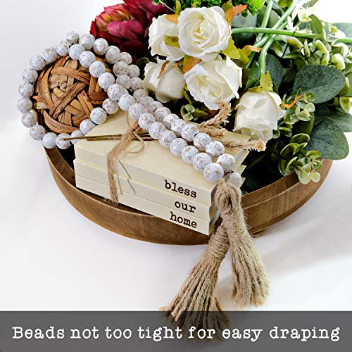 Rustic Wood Bead Garland with Jute Tassel - Farmhouse Tiered Tray Decor