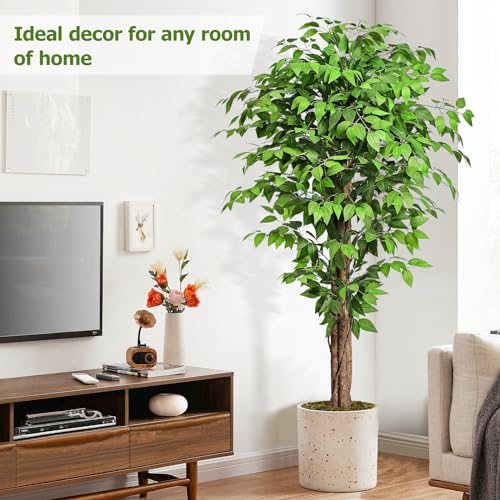 6.2ft Lifelike Artificial Ficus Tree with 3 Trunks for Home Decor