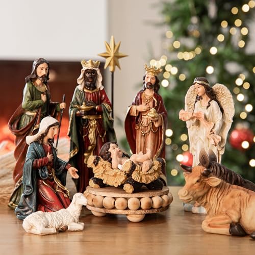 Multicolor 13-Piece Nativity Set, 3.9 Inch Figures - Handcrafted Resin