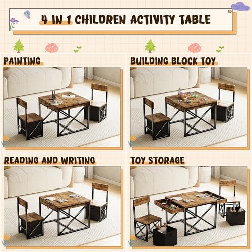 4-in-1 Kids Activity Table and 2 Chairs Set with Storage