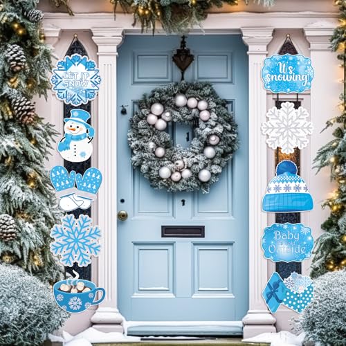 CroBlissful Winter Snowflake Christmas Porch Sign Set - Blue, 2 Pack, 10 Designs