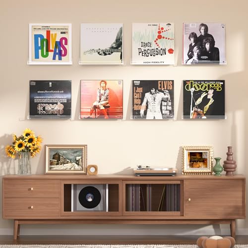 Clear Acrylic Vinyl Record Wall Mount Shelves - 12 Inch Floating Ledges (8 Pack)