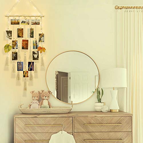Boho Macrame Photo Display with LED Fairy Lights, Wall Hanging Collage Board