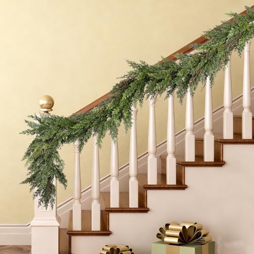 Artificial Christmas Garland 6ft Pine Cedar & Cypress Leaves for Mantel Fireplace Decor